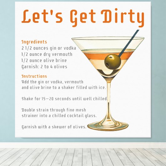 Cocktail uur Laten we vies Martini recept Canvas Afdruk (Insitu (Houten vloer))