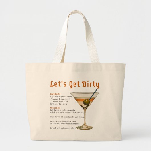 Cocktail uur Laten we vies Martini recept Grote Tote Bag (Voorkant)