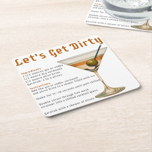Cocktail uur Laten we vies Martini recept Kartonnen Onderzetters (Schuin)