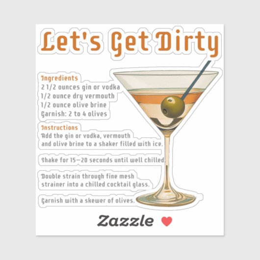Cocktail uur Laten we vies Martini recept Sticker (Vel)
