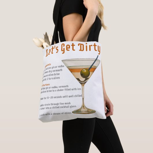 Cocktail uur Laten we vies Martini recept Tote Bag (Dichtbij)