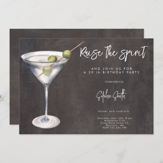 Cocktail verjaardagsfeestje waterverf kaart (Voorkant / Achterkant)