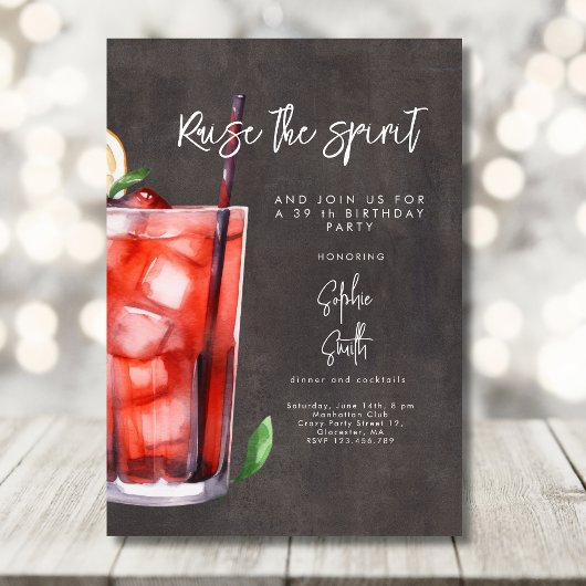 Cocktail verjaardagsfeestje waterverf kaart