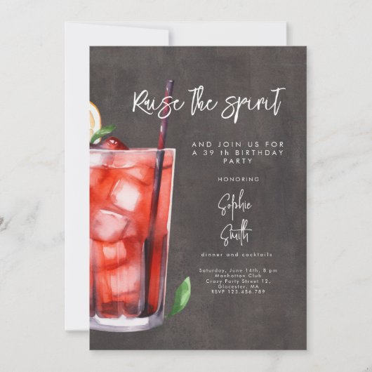 Cocktail verjaardagsfeestje waterverf kaart (Voorkant)