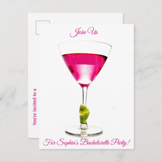 Cocktail vrijgezellenfeest uitnodiging (Voorkant / Achterkant)