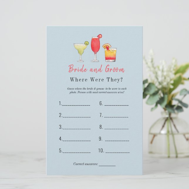 Cocktail "Waar waren ze" Vrijgezellenfeest game (Staand voorkant)