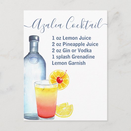 Cocktail Waterverf Ontvang gemengde Drinken Azalea Briefkaart (Voorkant)