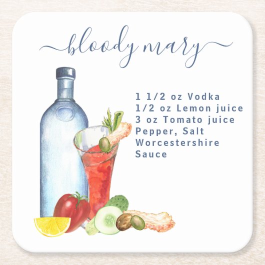 Cocktail Waterverf Recept Gemengde Drink Bloody Ma Kartonnen Onderzetters (Voorkant)
