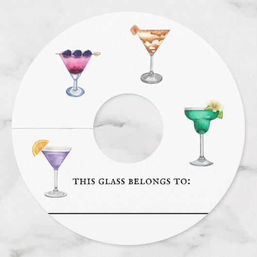Cocktail Wine Glass marker Identifier Waterverf Wijnglaslabel (Voorkant)