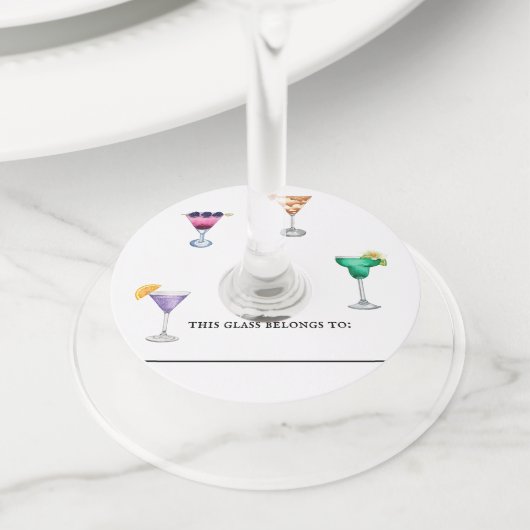 Cocktail Wine Glass marker Identifier Waterverf Wijnglaslabel (Dichtbij)