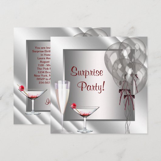 Cocktailballonnen Red Surprise verjaardagsfeestje Kaart (Voorkant / Achterkant)
