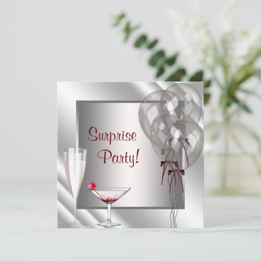 Cocktailballonnen Red Surprise verjaardagsfeestje Kaart (Staand voorkant)