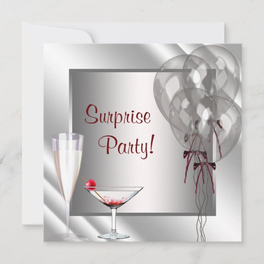Cocktailballonnen Red Surprise verjaardagsfeestje Kaart (Voorkant)