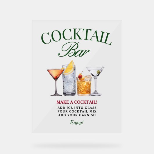 Cocktailbar Groen & Rood Classy Acryl Bord (Voorkant)