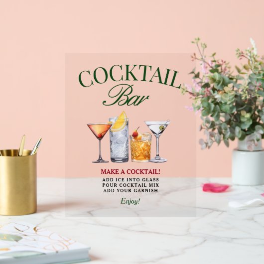 Cocktailbar Groen & Rood Classy Acryl Bord (Huwelijk)