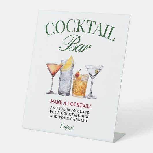 Cocktailbar Groen & Rood Classy Reclamebord Met Voetstuk (Voorkant)