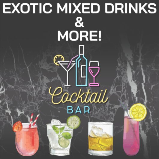 Cocktailbar Neon Lichtreclame Sticker (Voorkant)