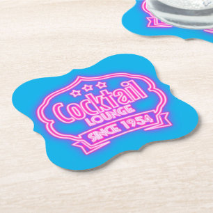 Cocktailbar vintage neonlicht drank pink blauw kartonnen onderzetters