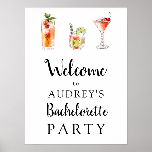 Cocktaildranken Bachelorette Welkomstbord Poster (Voorkant)