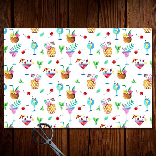 Cocktaildranken Zomerfeest Watercolor Patroon Tissuepapier