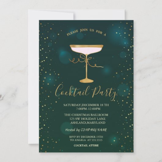Cocktailglas  Sterren Groene Kerstfeest  Kaart (Voorkant)