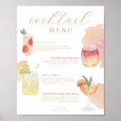 Cocktailmenu Aquarel Bruiloftsbar Drankmenu Poster (Voorkant)