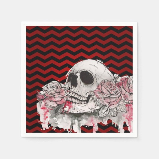Cocktailpapier Napkinskull Roos gothic Chevron zwa Servet (Voorkant)