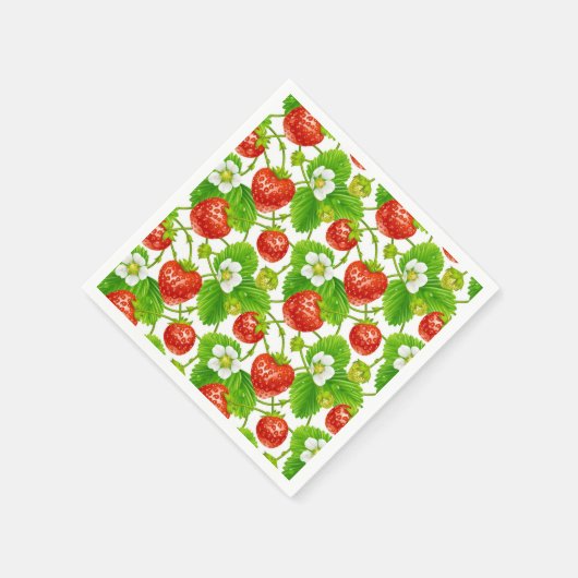 Cocktailpapier servetten-aardbeien servet (Hoek)