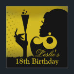 Cocktailparty 18e verjaardag geel kaart<br><div class="desc">Chique, glamoureuze "Verjaardags cocktailparty" uitnodiging voor een 18de of een andere speciale verjaardagsviering. Bijpassende stickers, enveloppen, cake toppers en magneetjes zijn ook beschikbaar. Als je hulp nodig hebt bij het aanpassen van deze uitnodiging of andere producten met deze afbeelding wilt, neem dan contact op met de ontwerper op: cheryl@cheryldanielsart.com. "Verjaardags...</div>