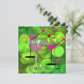 Cocktailparty Bubbles Groen Roze Kaart (Staand voorkant)