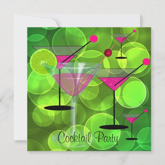 Cocktailparty Bubbles Groen Roze Kaart (Voorkant)