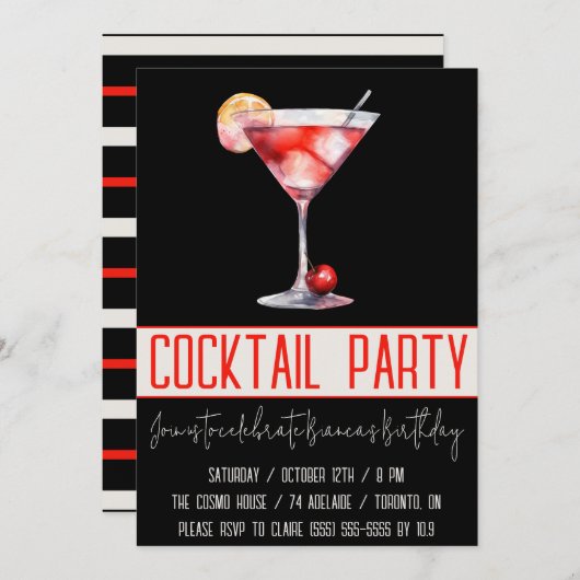 Cocktailparty, Cosmopolitan, Drink, Verjaardagsfee Kaart (Voorkant / Achterkant)