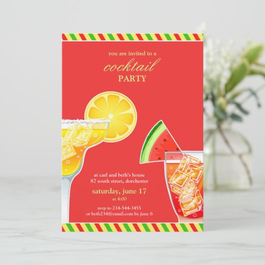 Cocktailparty Drink platte uitnodiging (Staand voorkant)