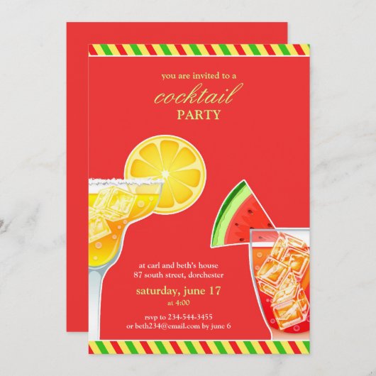 Cocktailparty Drink platte uitnodiging (Voorkant / Achterkant)