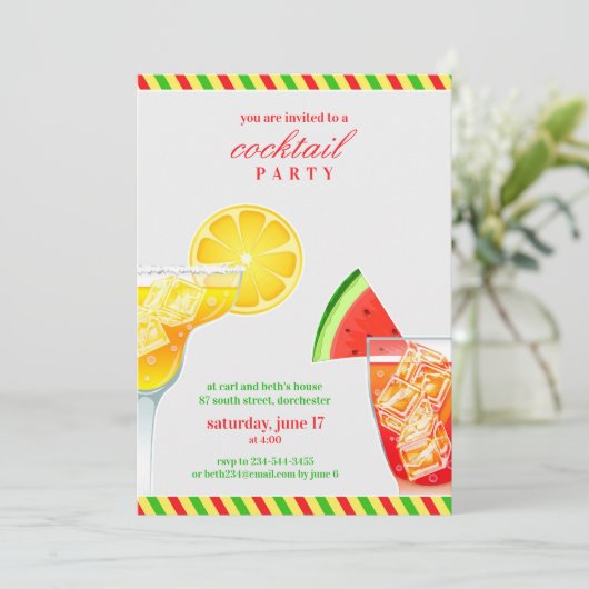 Cocktailparty Drink platte uitnodiging (Staand voorkant)