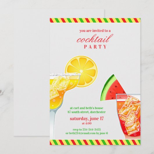 Cocktailparty Drink platte uitnodiging (Voorkant / Achterkant)