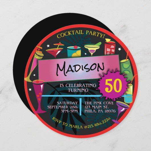 Cocktailparty Fancy Drinken Wijn 50e Verjaardag Kaart (Voorkant / Achterkant)