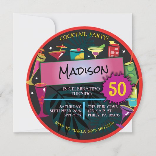 Cocktailparty Fancy Drinken Wijn 50e Verjaardag Kaart (Voorkant)