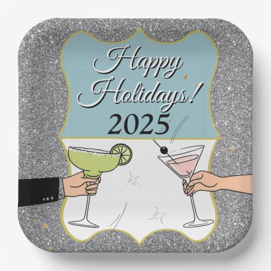 Cocktailparty, gesofisticeerde gesprekken, drink papieren bordje (Voorkant)