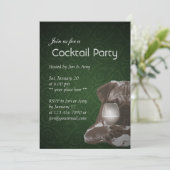 Cocktailparty groene damasten Pug & fijne wijn Kaart (Staand voorkant)