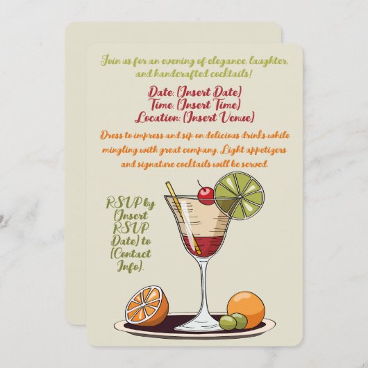  cocktailparty kaart (Voorkant / Achterkant)