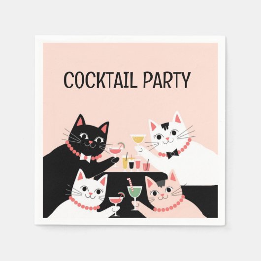 Cocktailparty katten retro gesofisticeerd servet (Voorkant)