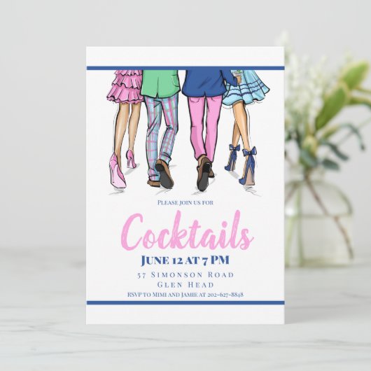 Cocktailparty Mode Koppels Preppy Kaart (Staand voorkant)