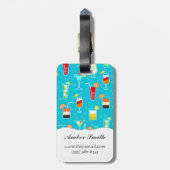 Cocktailpatroon op turquoise achtergrond bagagelabel (Achterkant verticaal)
