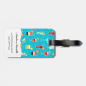 Cocktailpatroon op turquoise achtergrond bagagelabel (Achterkant horizontaal)