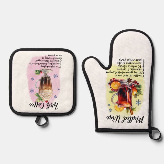 Cocktailrecepten, keukengeschenk Ierse koffie Ovenwant & Pannenlap Set (Voorkant)