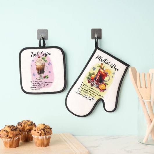 Cocktailrecepten, keukengeschenk Ierse koffie Ovenwant & Pannenlap Set (Insitu(Ophanging))