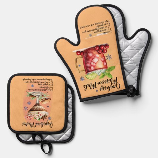 Cocktailrecepten, keukengeschenk Moscow Mule Ovenwant & Pannenlap Set (Voorkant / Achterkant)