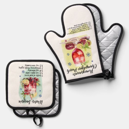 Cocktailrecepten, keukengeschenk Sangria Ovenwant & Pannenlap Set (Voorkant / Achterkant)