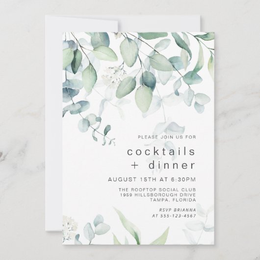 Cocktails and Dinner Party Eucalyptus Botanical Kaart (Voorkant)